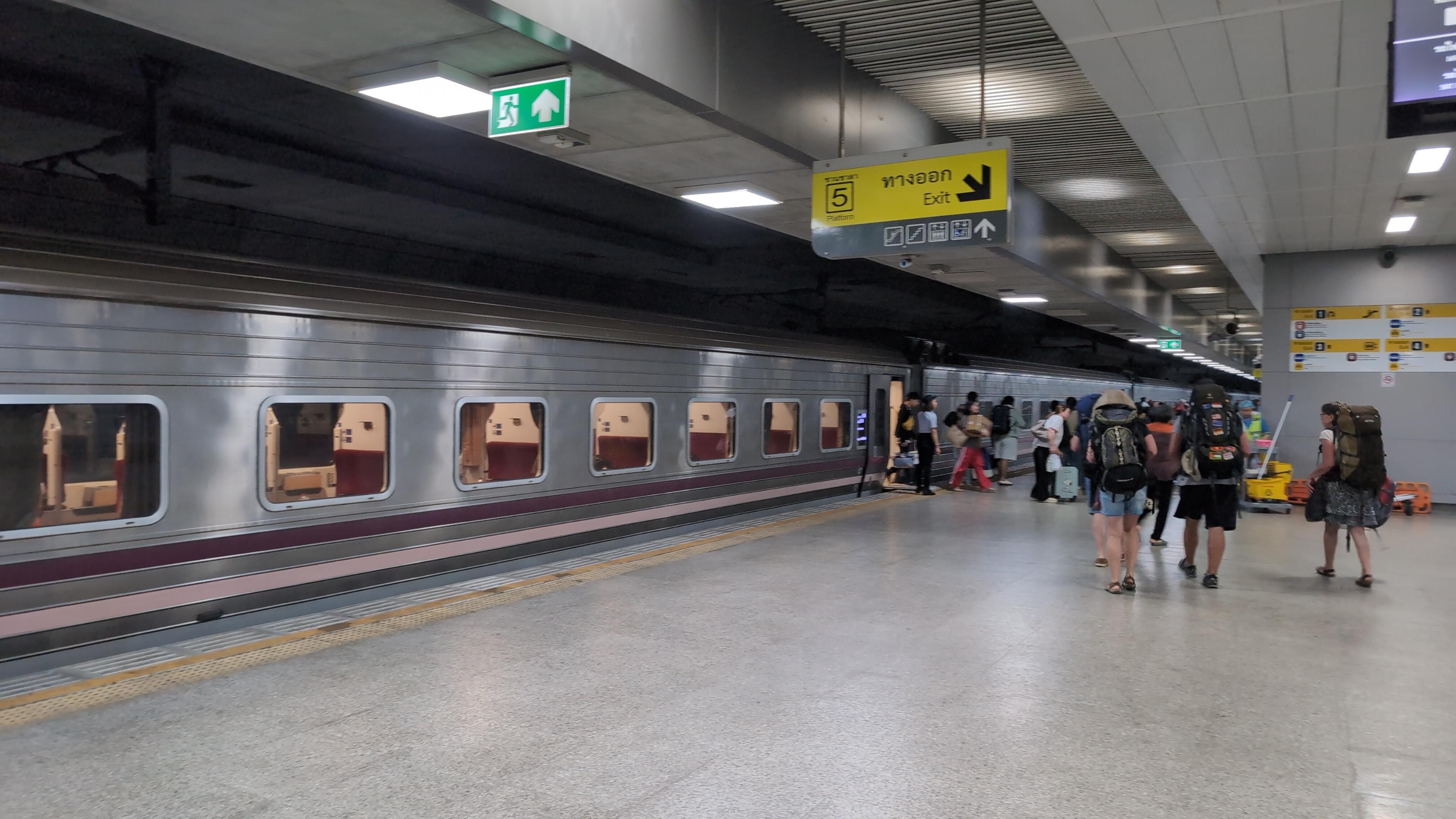 A night train at Bangkok railway station.